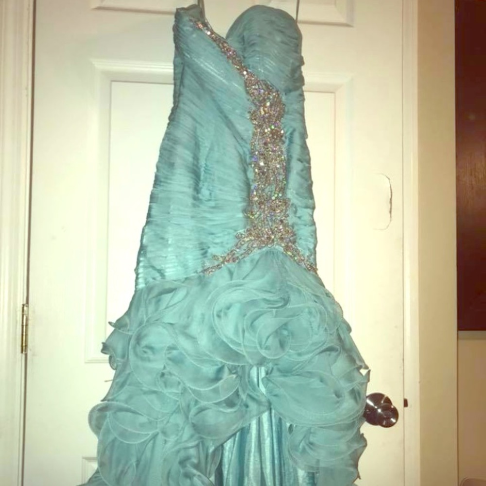Blue high low prom dress